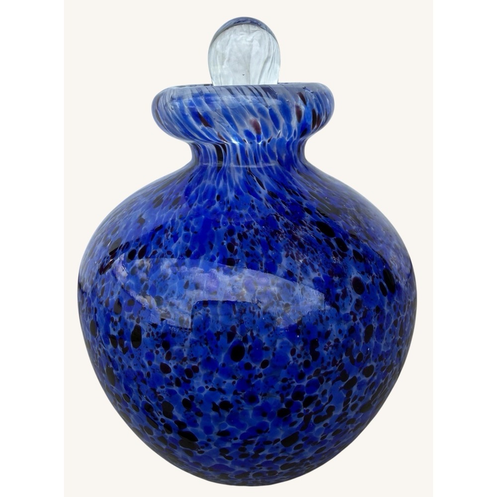 Vintage Studio Art Glass Perfume Bottle Cobalt Blue Confetti Dauber Wand 4.25"